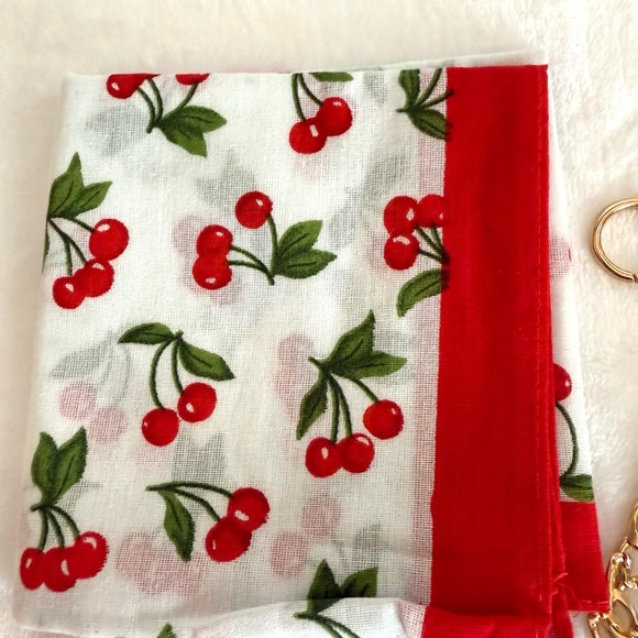 Natasha Couture Cherry Print Scarf and Bag Charm Set - Red and Gold - Picture 3 of 3